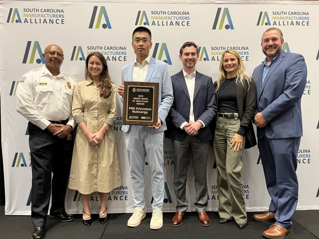 Princeton NuEnergy Receives “2025 Smart Move SC New Plant Award” from South Carolina Manufacturers Alliance and South Carolina Manufacturing Extension Partnership